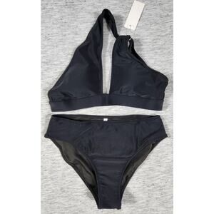 One Shoulder 2 Piece Bikini Set Cutout Swimsuit Womens Size Small Black